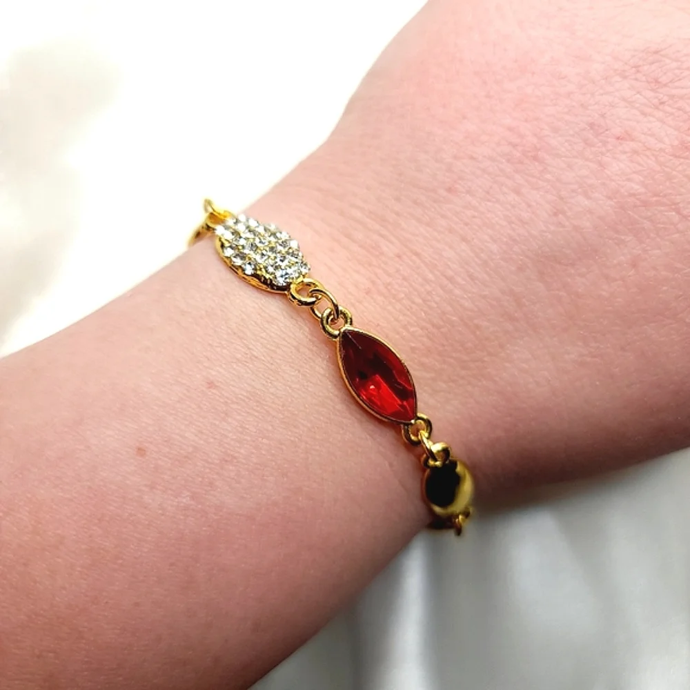 Golden Marquise Bracelet Ruby Red Gem Link